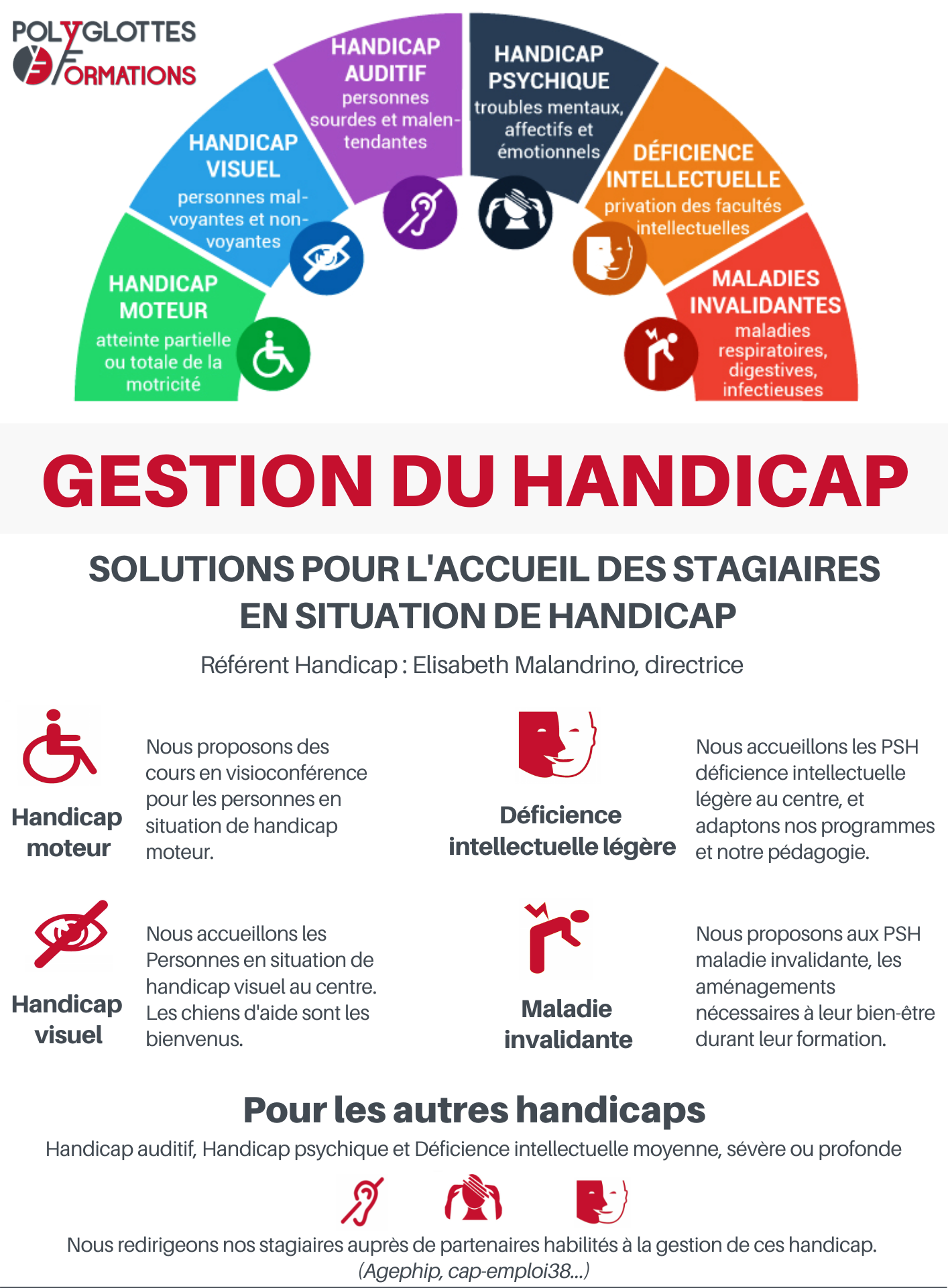 Infographie multicolore gestion du handicap